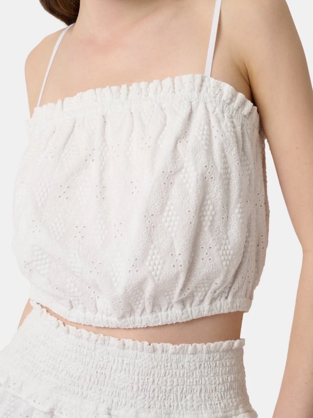 Roller Rabbit White Eyelet Smocked Cropped Cami
